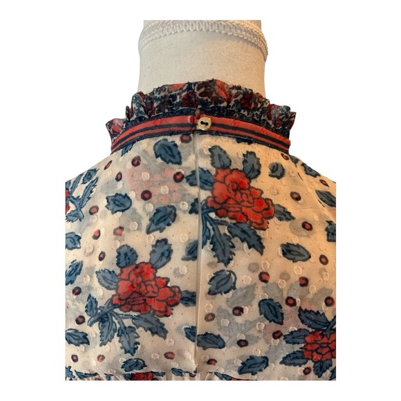 Ulla Johnson Prisma Floral Silk Blend Chiffon Midi Dress Red Cream Sz 4 - Picture 15 of 16